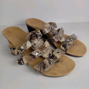 Vionic Radia Sandals Womens 11 Snakeskin Print Wedge Adjustable Triple Straps